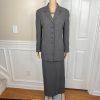 Liz Claiborne Polyester Skirt Suit Size 8 Gray Wrap Notch Collar Pockects 2PC