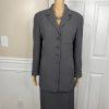 Liz Claiborne Polyester Skirt Suit Size 8 Gray Wrap Notch Collar Pockects 2PC