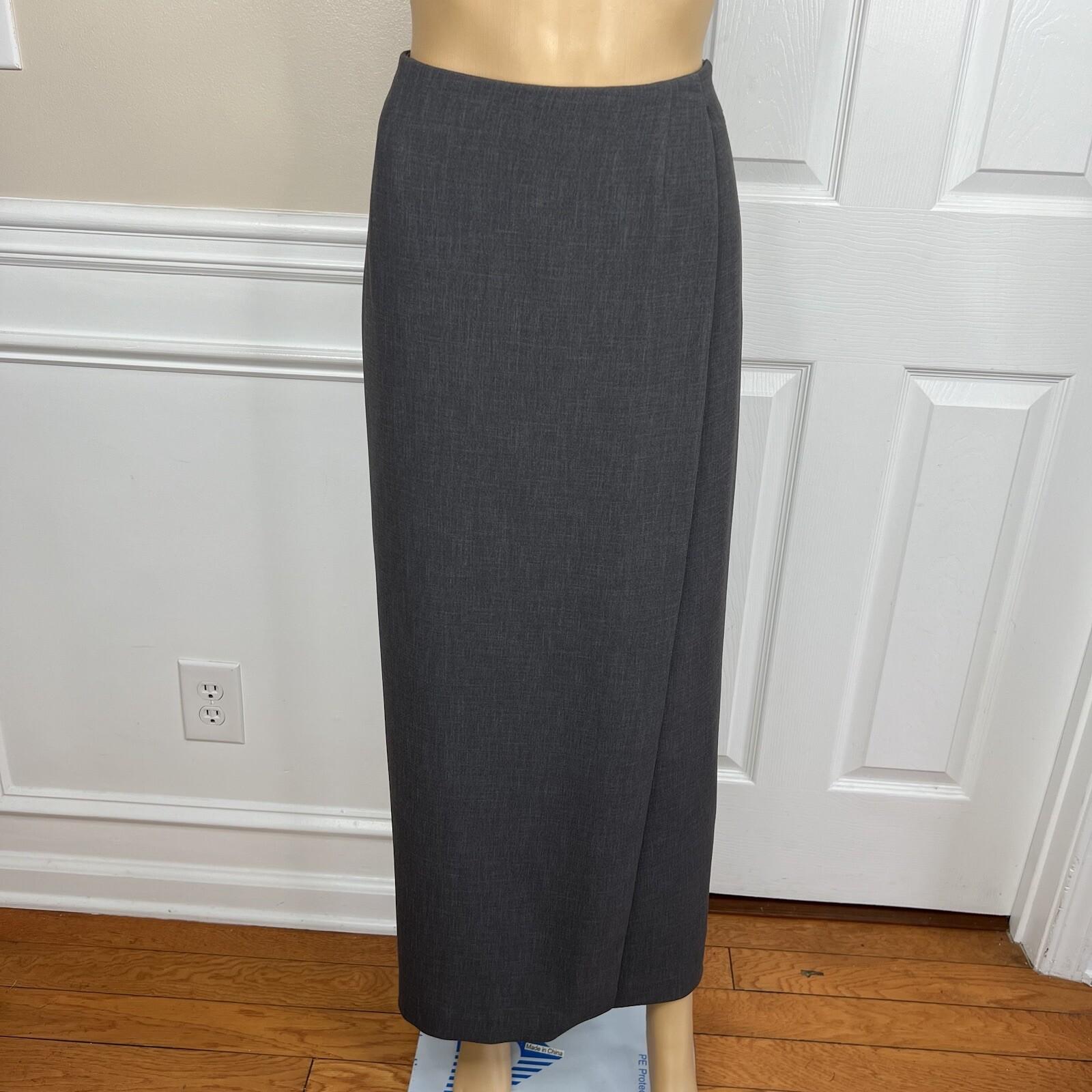 Liz Claiborne Polyester Skirt Suit Size 8 Gray Wrap Notch Collar Pockects 2PC