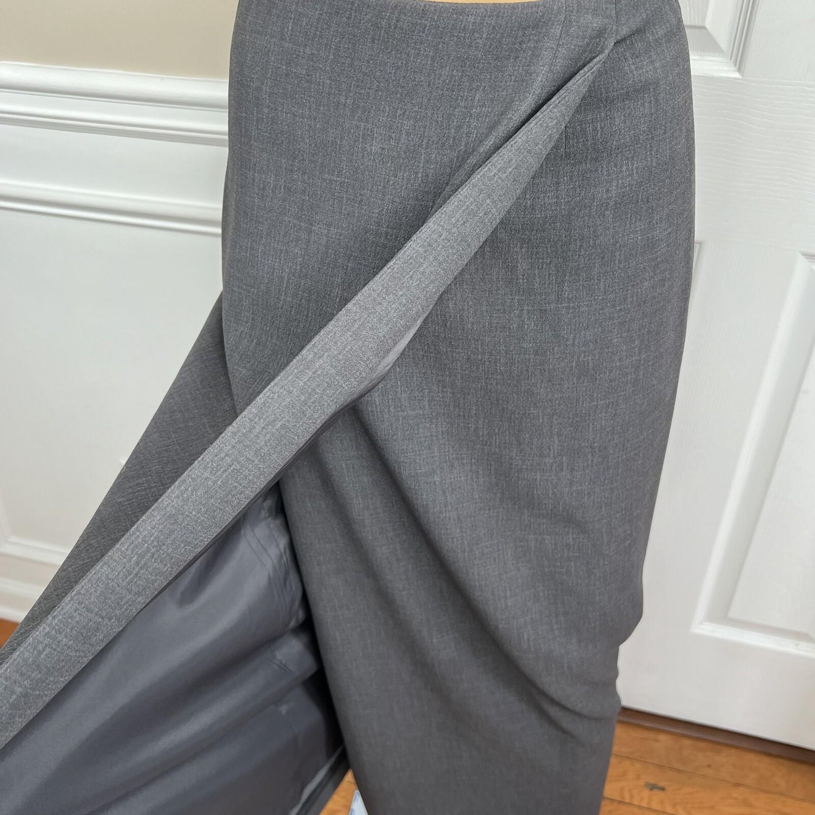 Liz Claiborne Polyester Skirt Suit Size 8 Gray Wrap Notch Collar Pockects 2PC