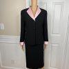 Jones Wear Polyester Skirt Suit Size 12 Black Pink Lined Shawl Collar 2PC