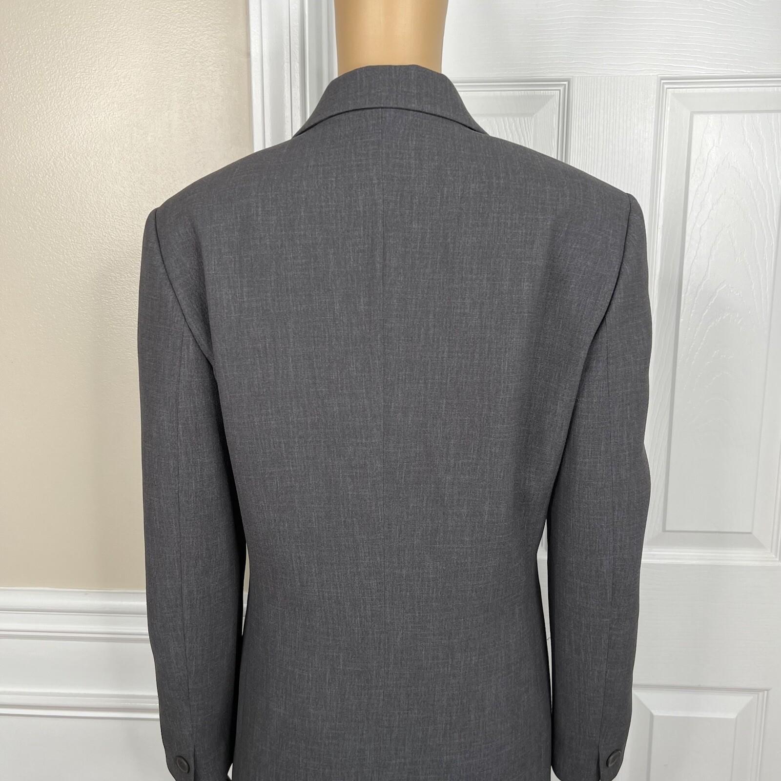 Liz Claiborne Polyester Skirt Suit Size 8 Gray Wrap Notch Collar Pockects 2PC