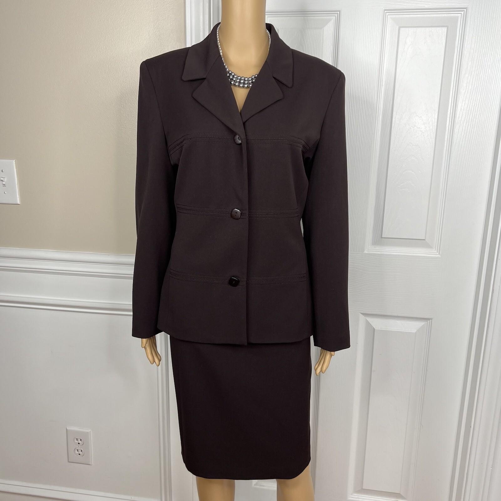 Larry Levine Polyester Rayon Stretch Suit Skirt Size 8 Chocolate Lined New 2PC