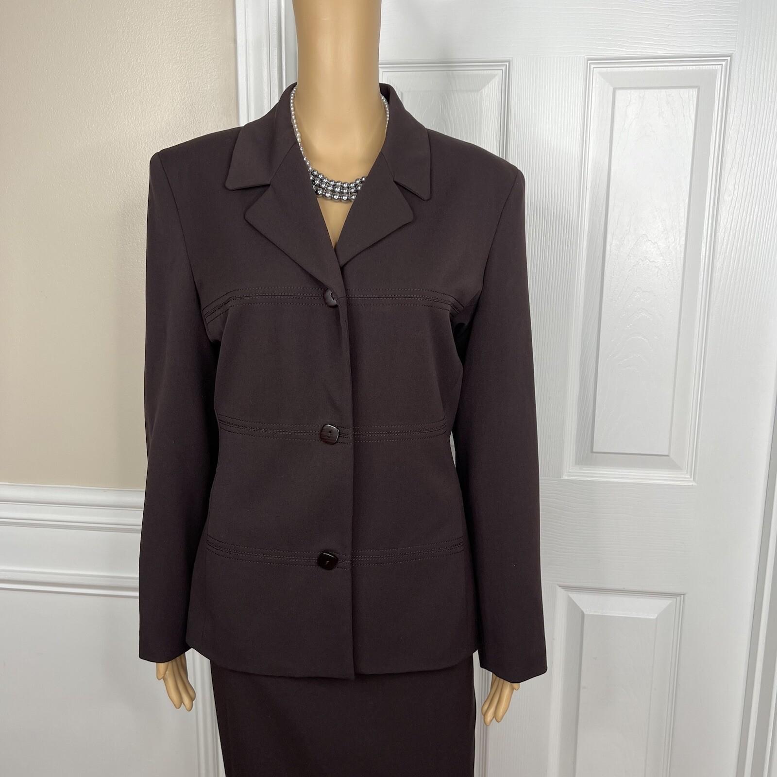 Larry Levine Polyester Rayon Stretch Suit Skirt Size 8 Chocolate Lined New 2PC
