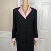 Jones Wear Polyester Skirt Suit Size 12 Black Pink Lined Shawl Collar 2PC