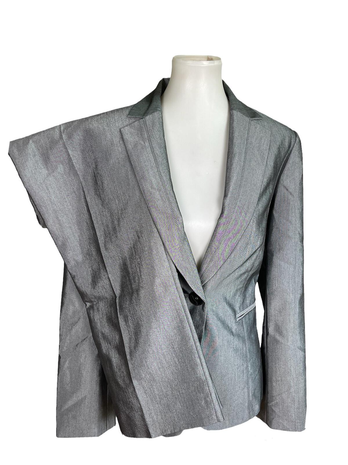 10-8052.jpg John Meyer Women Polyester Pant Suit Size 10 Silver Gray Lined Notch Collar 2PC