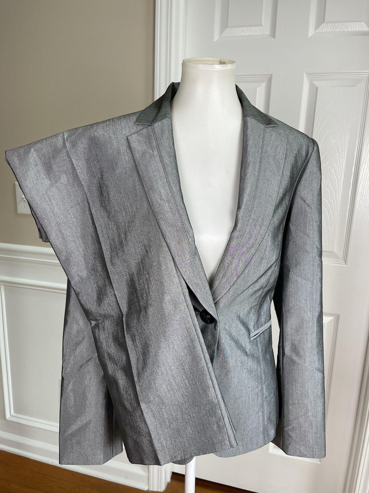 10-8053.jpg John Meyer Women Polyester Pant Suit Size 10 Silver Gray Lined Notch Collar 2PC