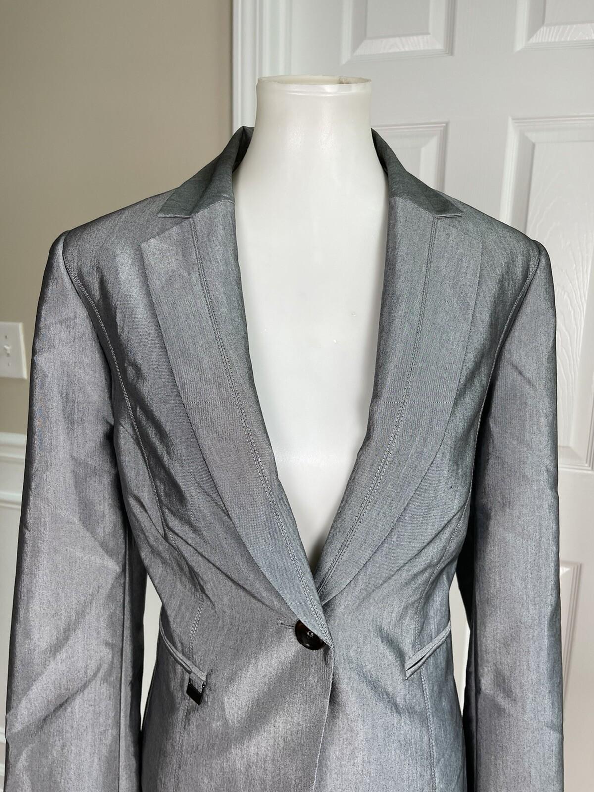 10-8055.jpg John Meyer Women Polyester Pant Suit Size 10 Silver Gray Lined Notch Collar 2PC