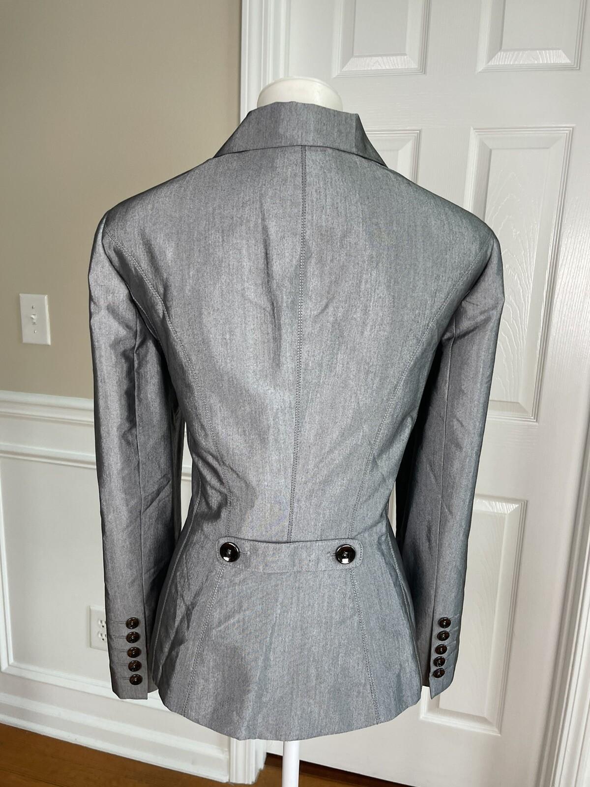 10-8057.jpg John Meyer Women Polyester Pant Suit Size 10 Silver Gray Lined Notch Collar 2PC