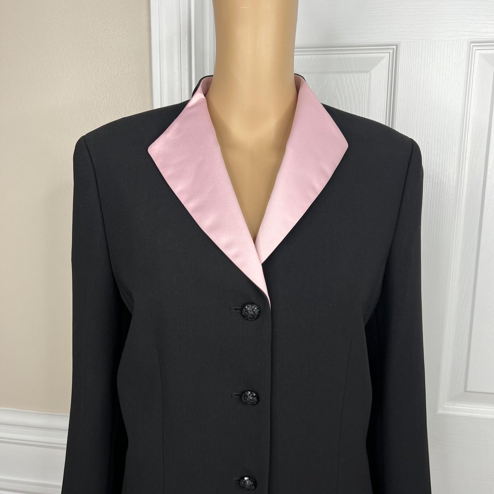 Jones Wear Polyester Skirt Suit Size 12 Black Pink Lined Shawl Collar 2PC