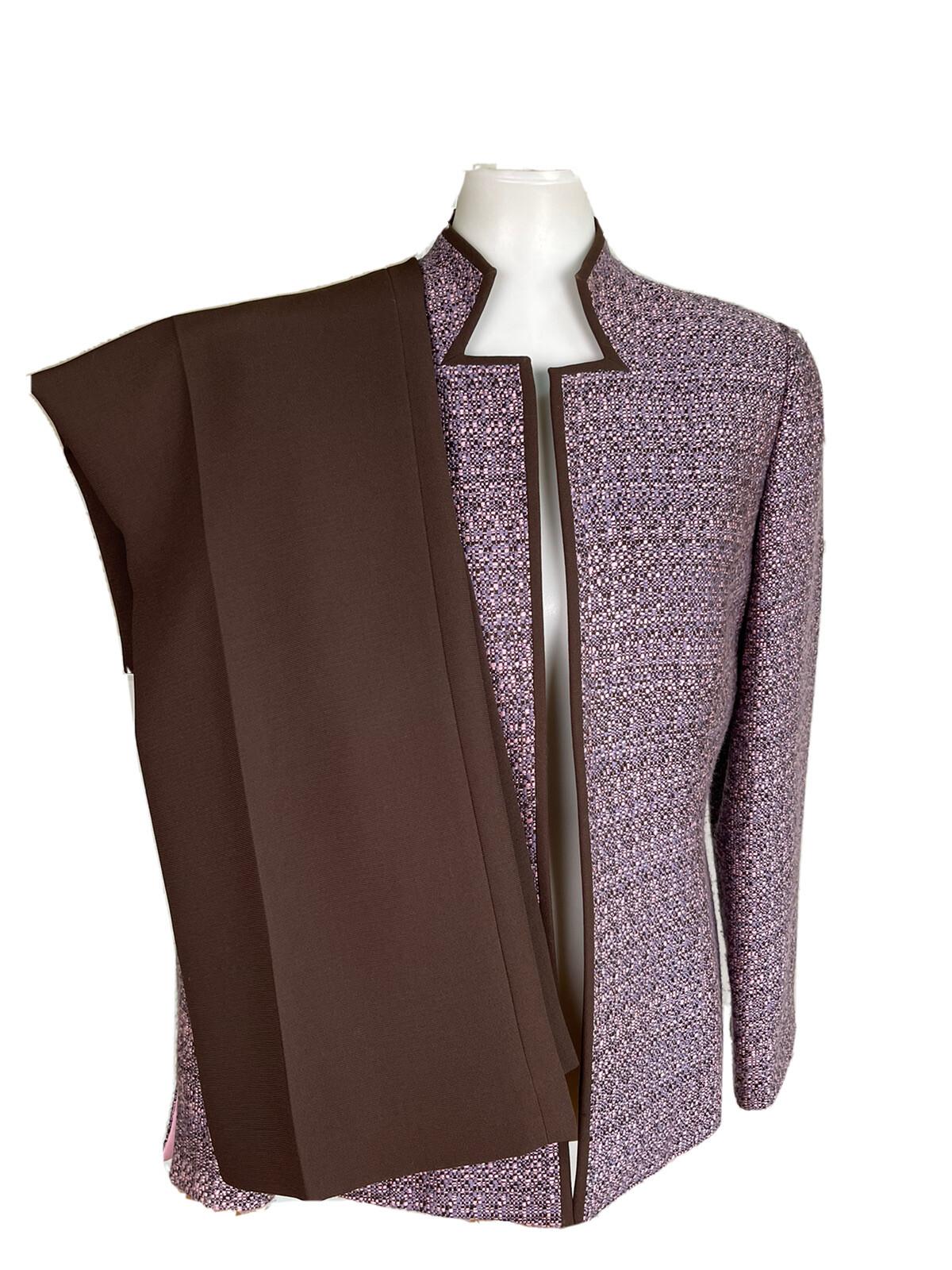 LIZ CLAIBORNE 2PC Pink Brown Polyester Acrylic Stand Up Collar Pant Suit Size 8
