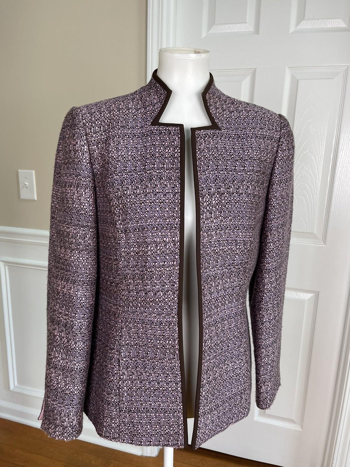 LIZ CLAIBORNE 2PC Pink Brown Polyester Acrylic Stand Up Collar Pant Suit Size 8
