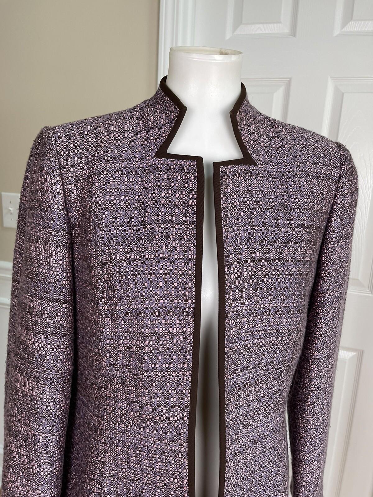LIZ CLAIBORNE 2PC Pink Brown Polyester Acrylic Stand Up Collar Pant Suit Size 8