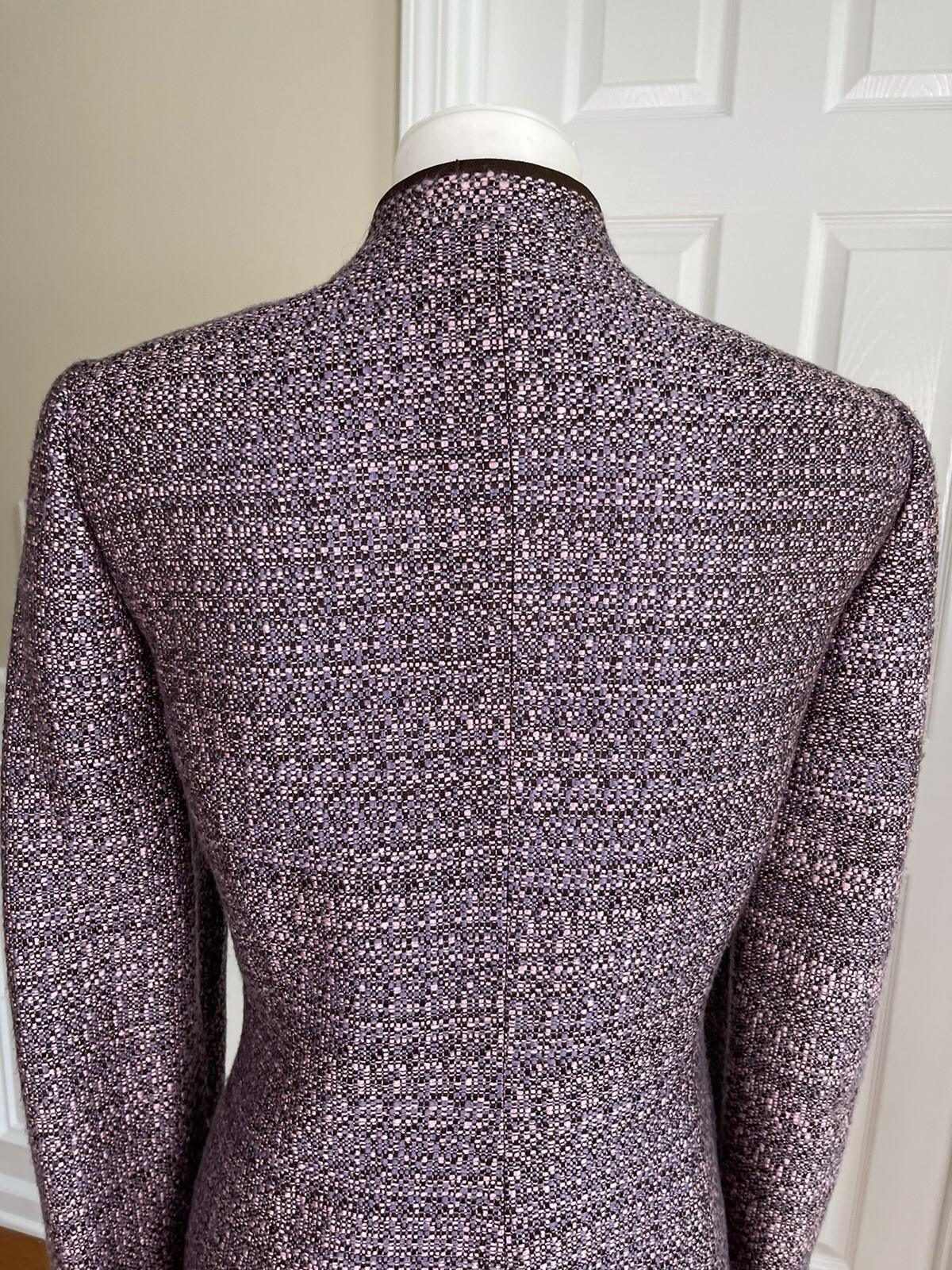 LIZ CLAIBORNE 2PC Pink Brown Polyester Acrylic Stand Up Collar Pant Suit Size 8