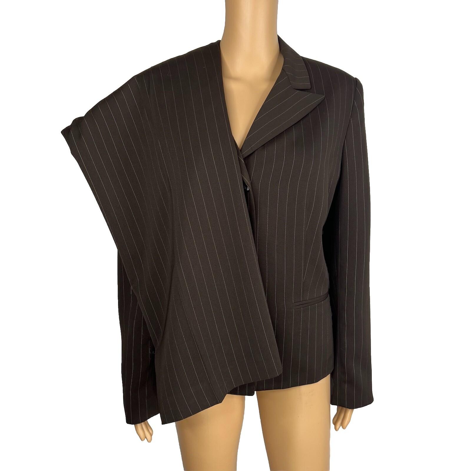 Suit Studio Polyester Pant Suit Size 16 Brown Striped Lined Peak Collar 2PC