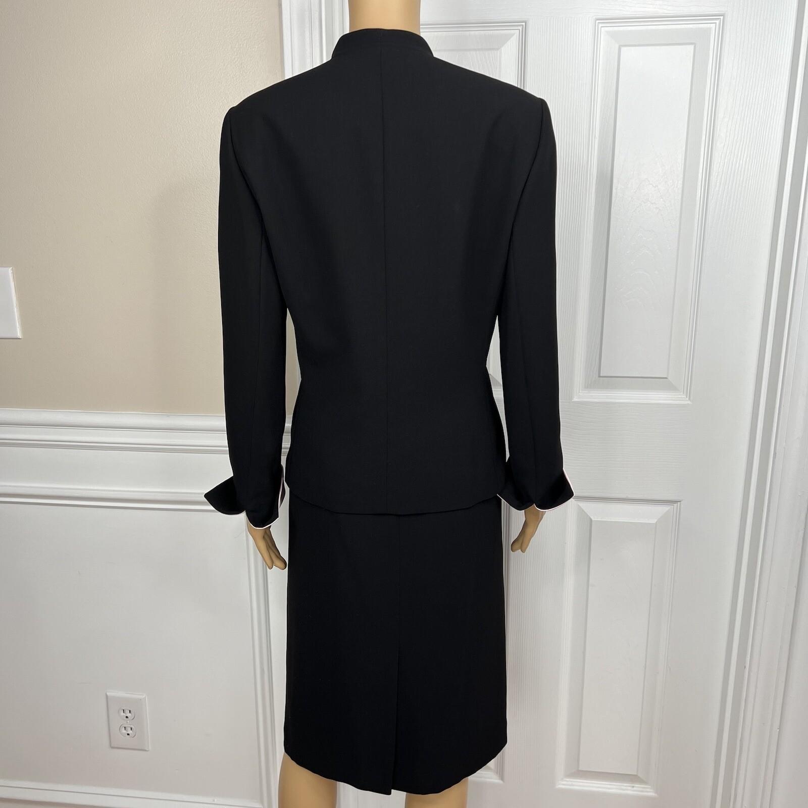 Jones Wear Polyester Skirt Suit Size 12 Black Pink Lined Shawl Collar 2PC