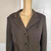 Suit Studio Polyester Pant Suit Size 16 Brown Striped Lined Peak Collar 2PC