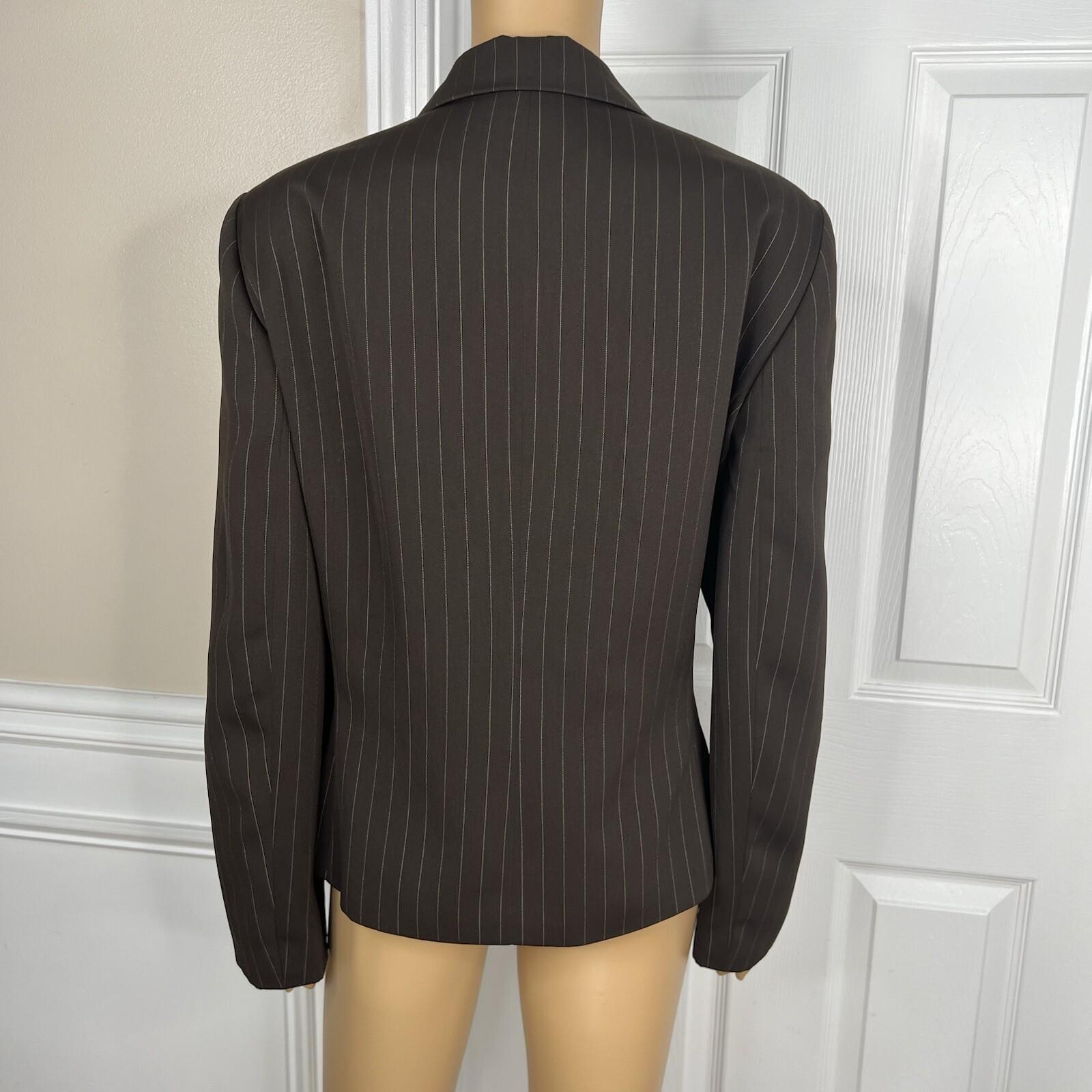 Suit Studio Polyester Pant Suit Size 16 Brown Striped Lined Peak Collar 2PC
