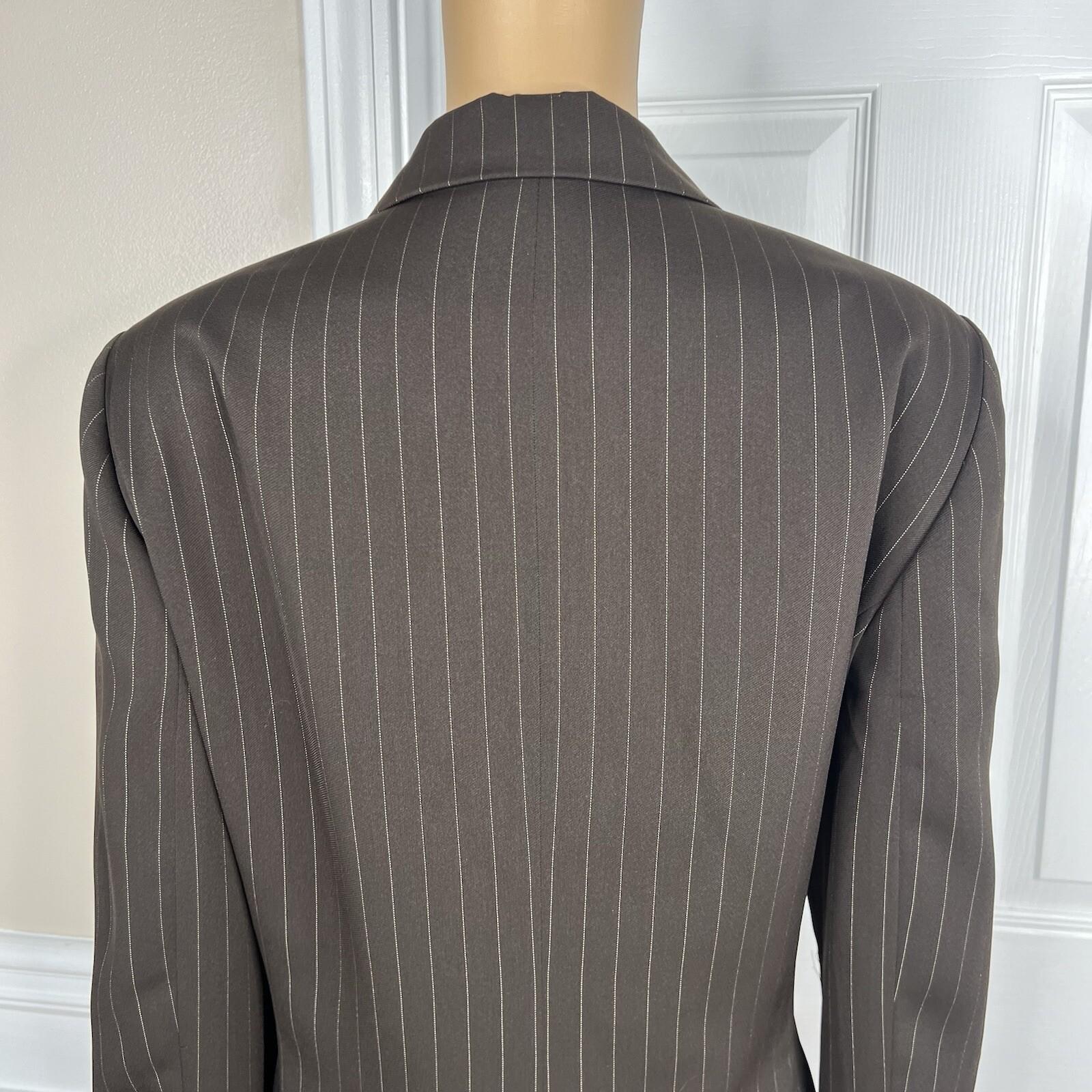 Suit Studio Polyester Pant Suit Size 16 Brown Striped Lined Peak Collar 2PC