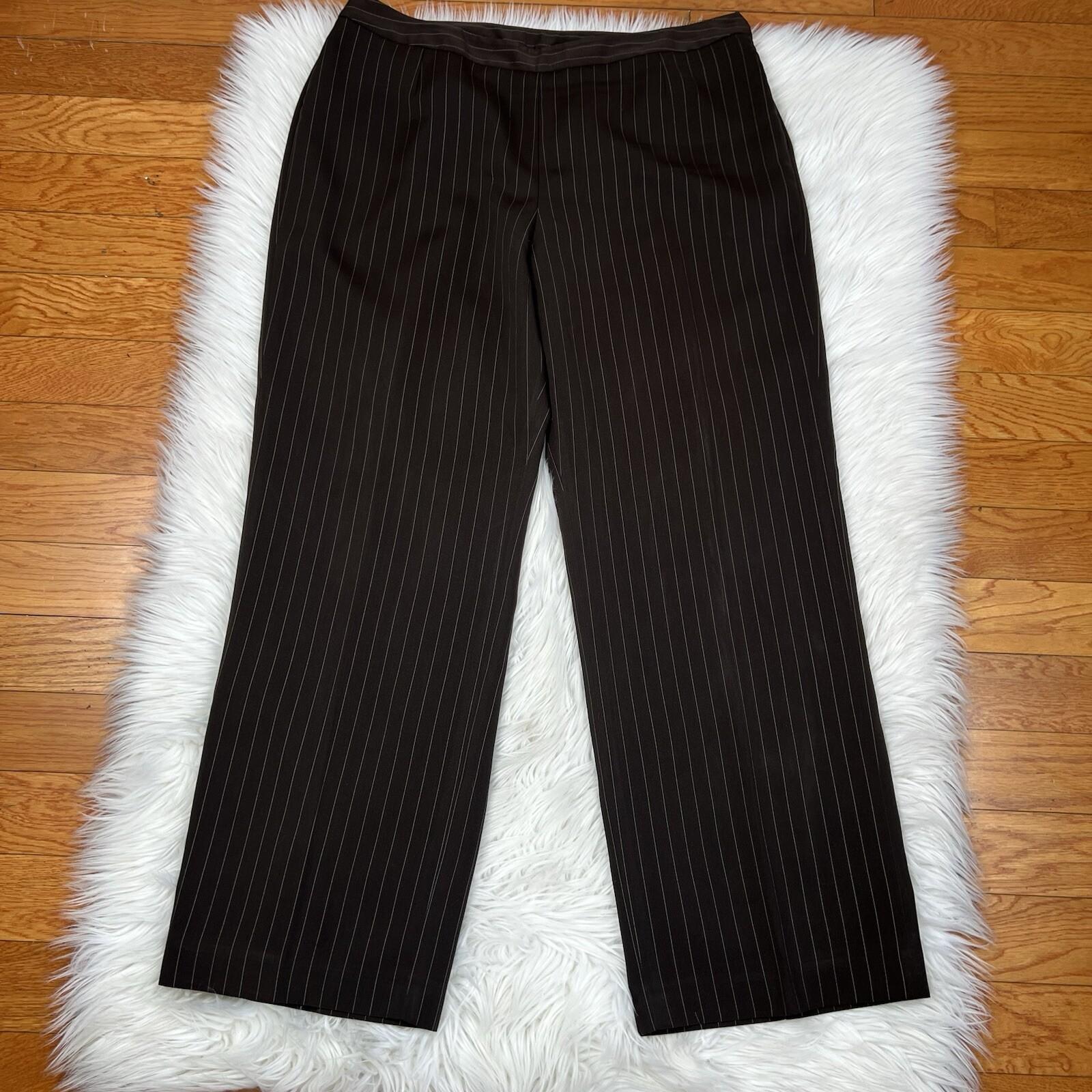 Suit Studio Polyester Pant Suit Size 16 Brown Striped Lined Peak Collar 2PC