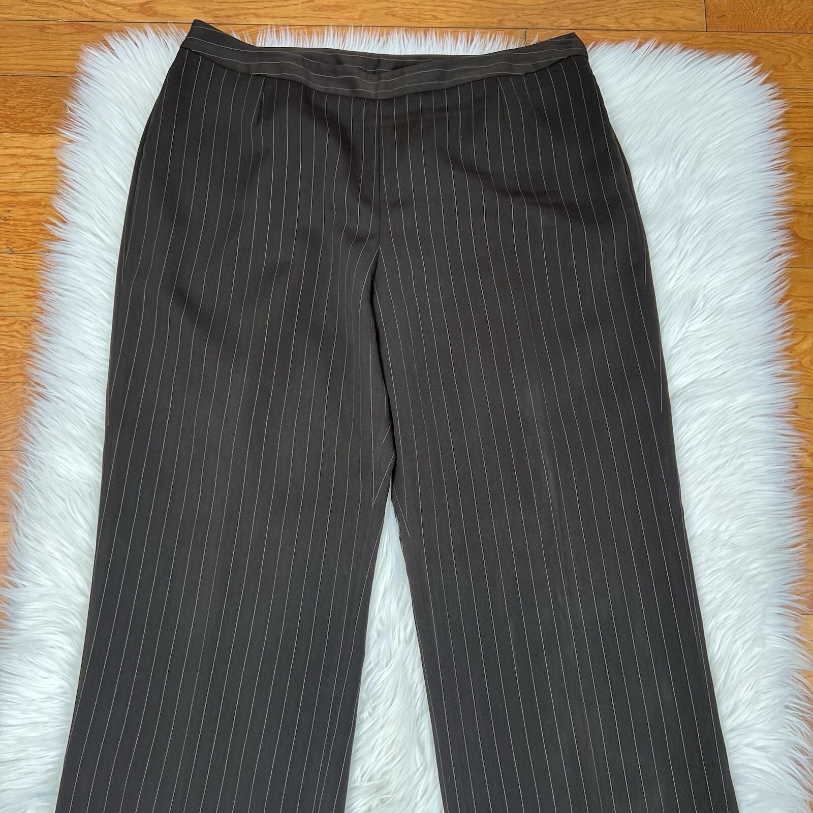 Suit Studio Polyester Pant Suit Size 16 Brown Striped Lined Peak Collar 2PC