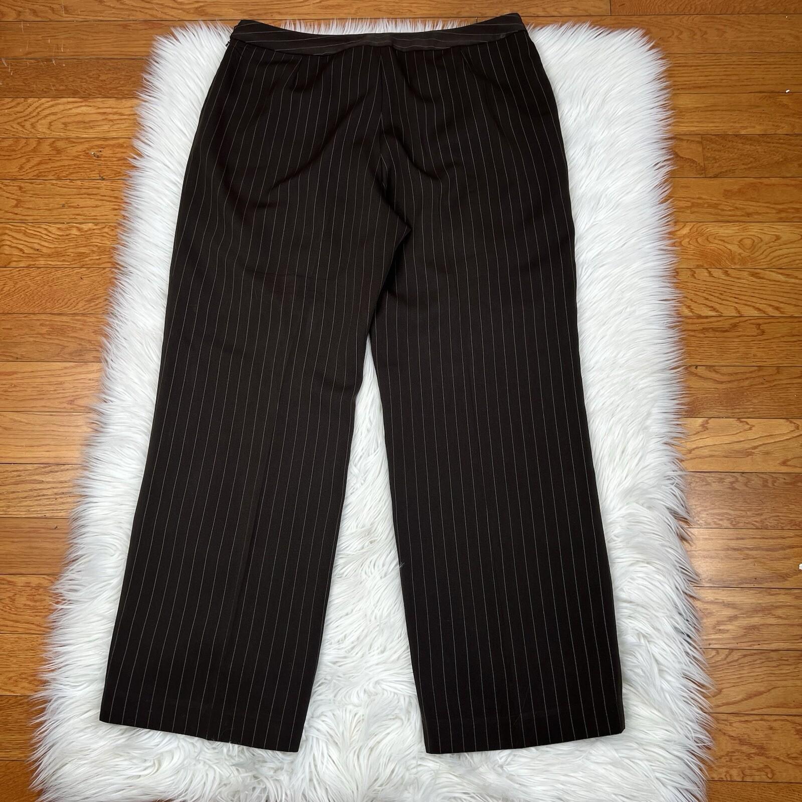 Suit Studio Polyester Pant Suit Size 16 Brown Striped Lined Peak Collar 2PC