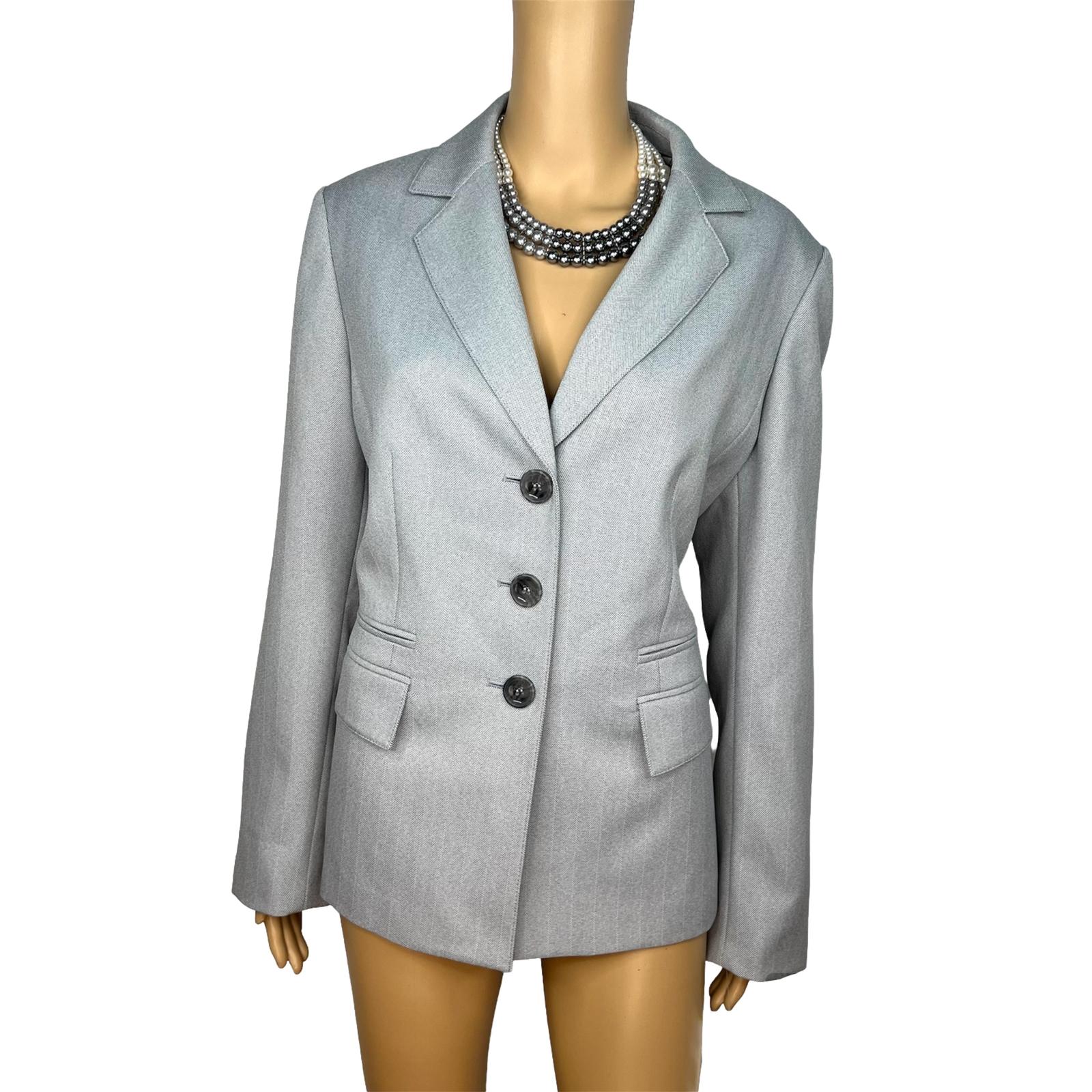 10-8098.jpg Evan Picone Women Polyester Blazer Jacket Size 14 Silver Lined Faux Pockets New