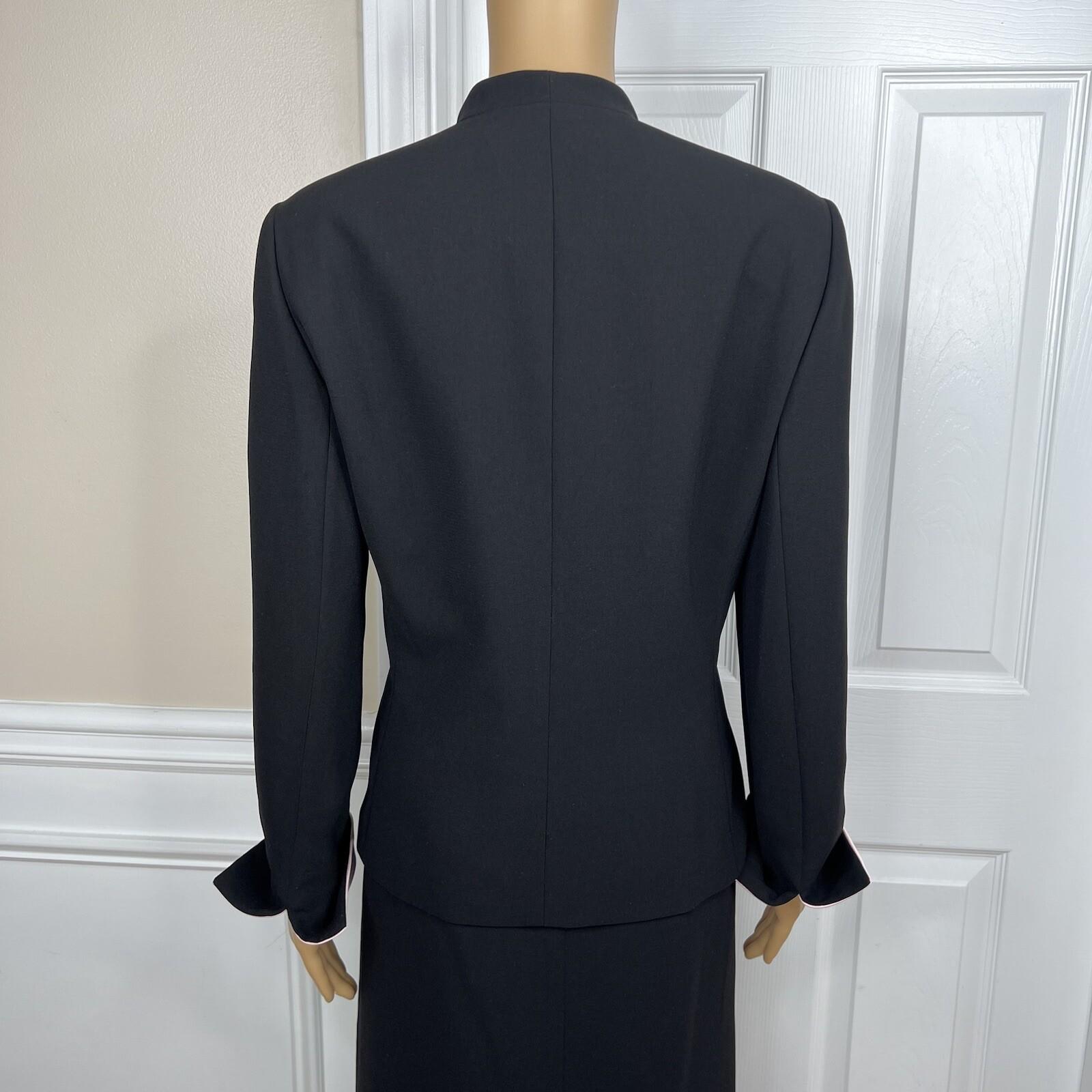 Jones Wear Polyester Skirt Suit Size 12 Black Pink Lined Shawl Collar 2PC