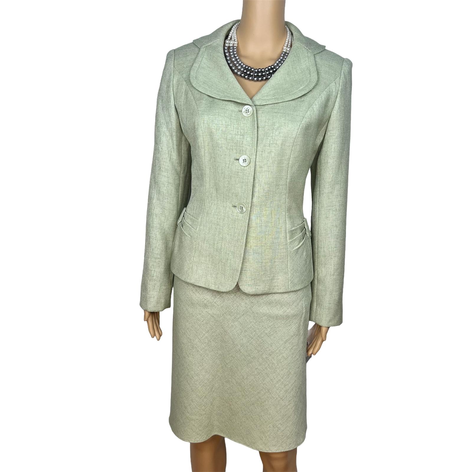 Jones New York Women Polyester Rayon Skirt Suit Size 6 Sage Lined Flared 2PC