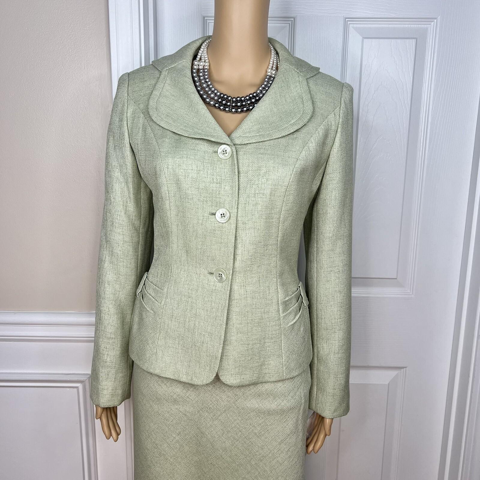 Jones New York Women Polyester Rayon Skirt Suit Size 6 Sage Lined Flared 2PC