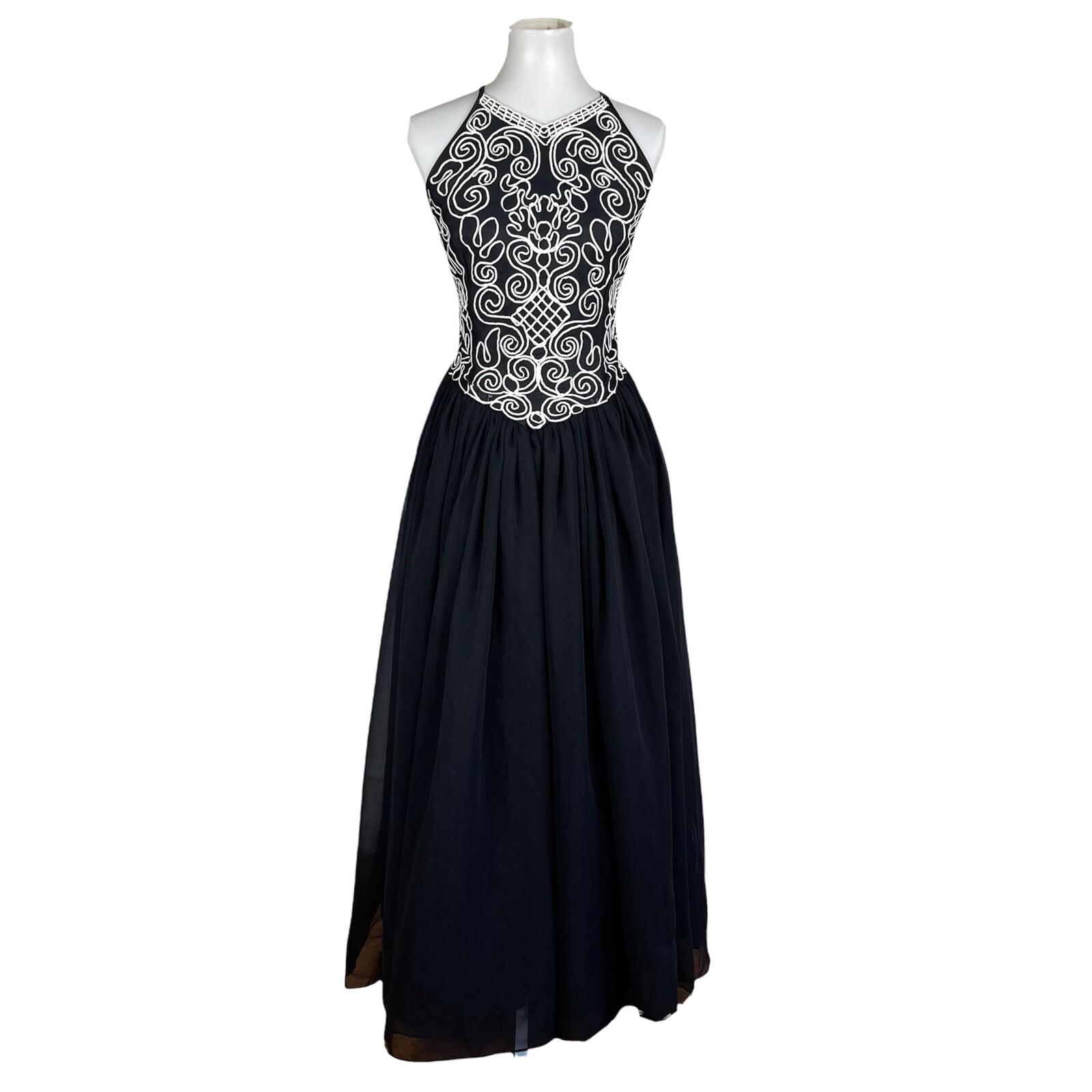 Jessica McClintock Vintage Prom Dress 8 Black White Embroidered Princess Y2K