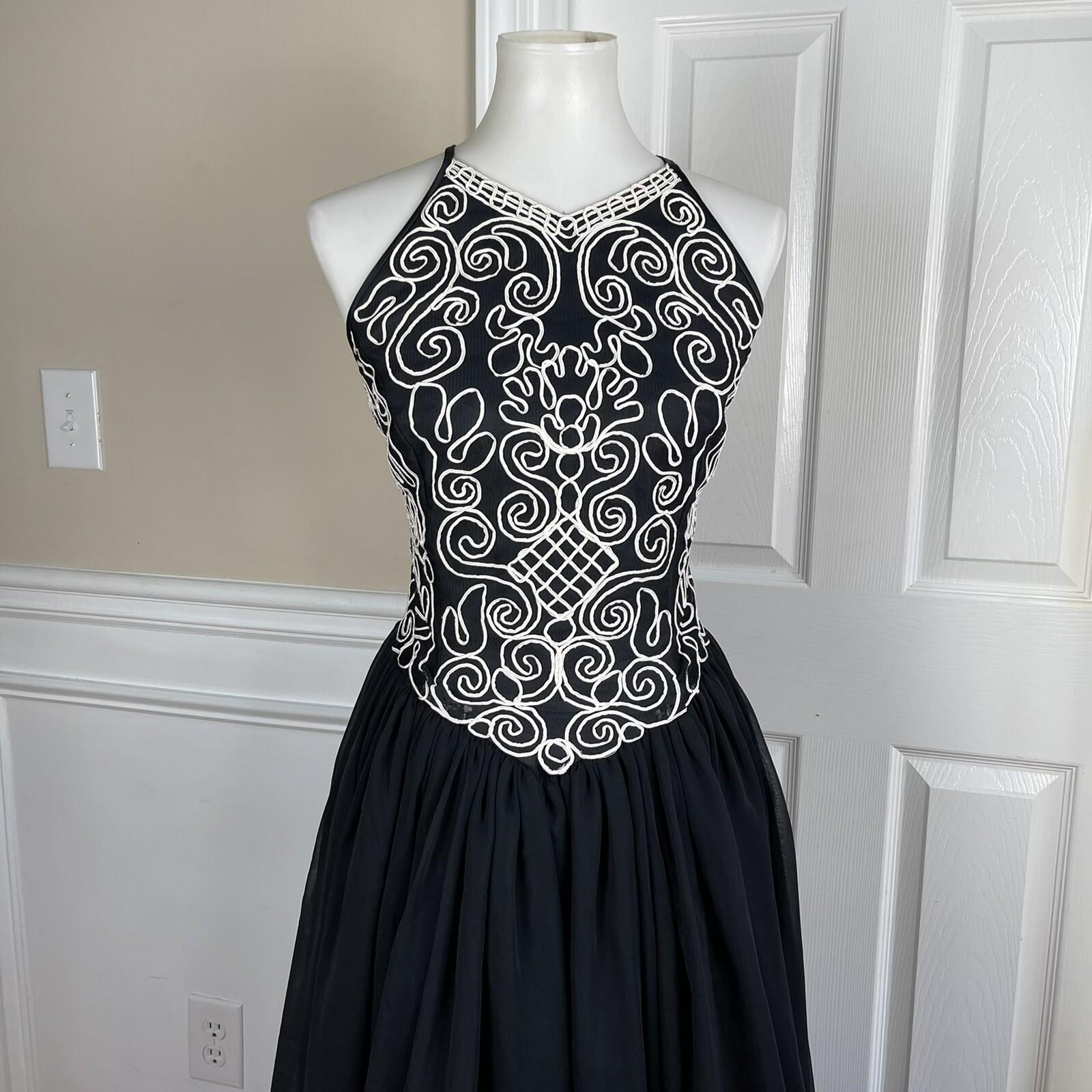 Jessica McClintock Vintage Prom Dress 8 Black White Embroidered Princess Y2K