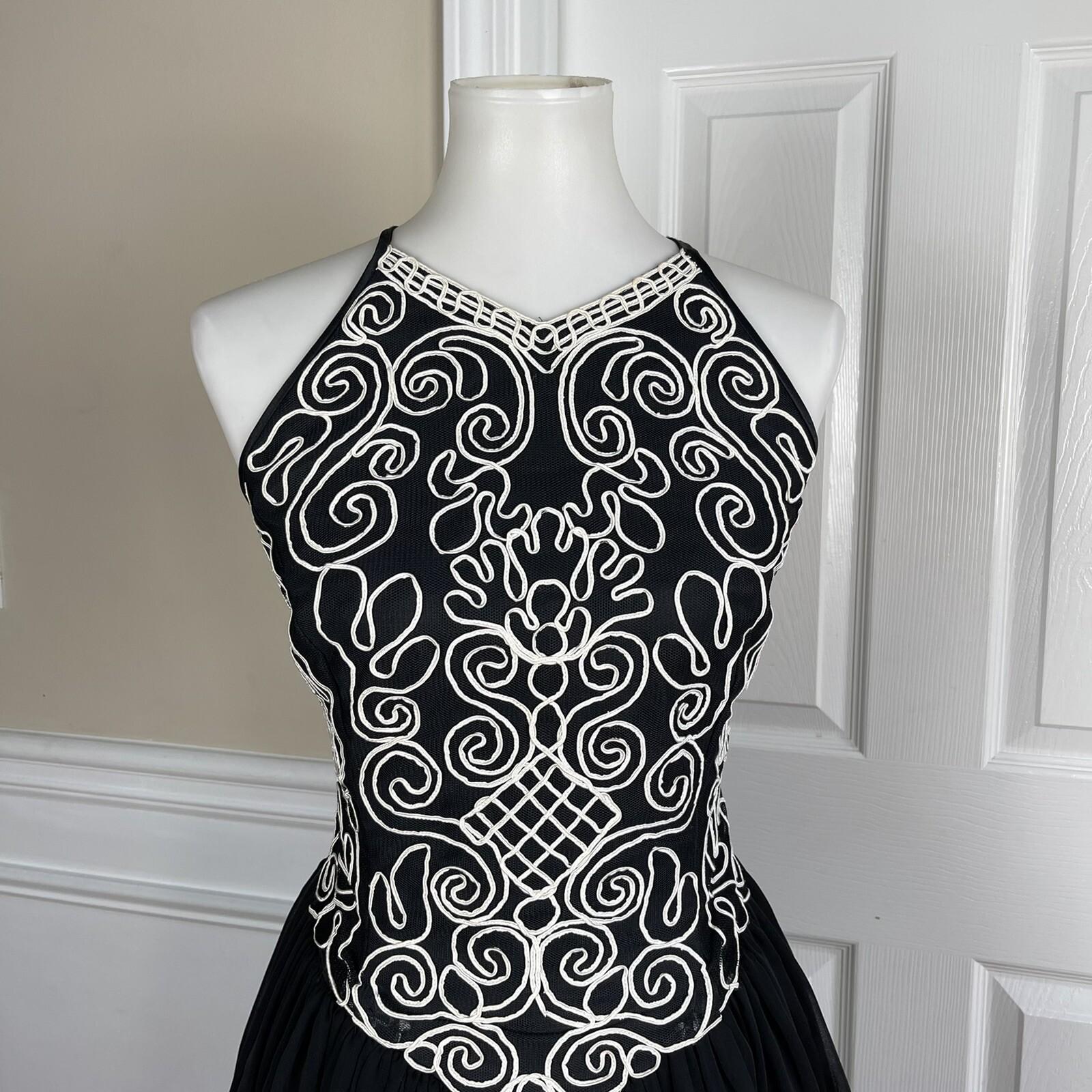 Jessica McClintock Vintage Prom Dress 8 Black White Embroidered Princess Y2K