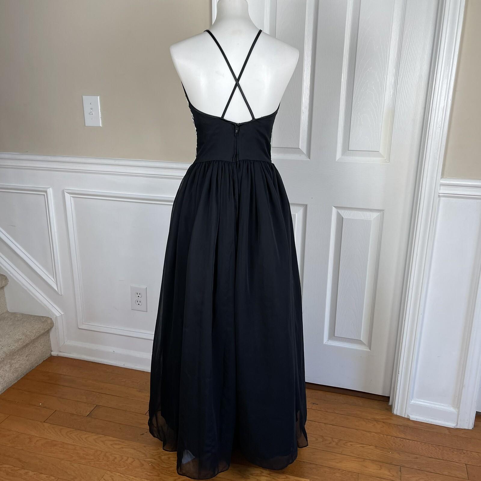 Jessica McClintock Vintage Prom Dress 8 Black White Embroidered Princess Y2K
