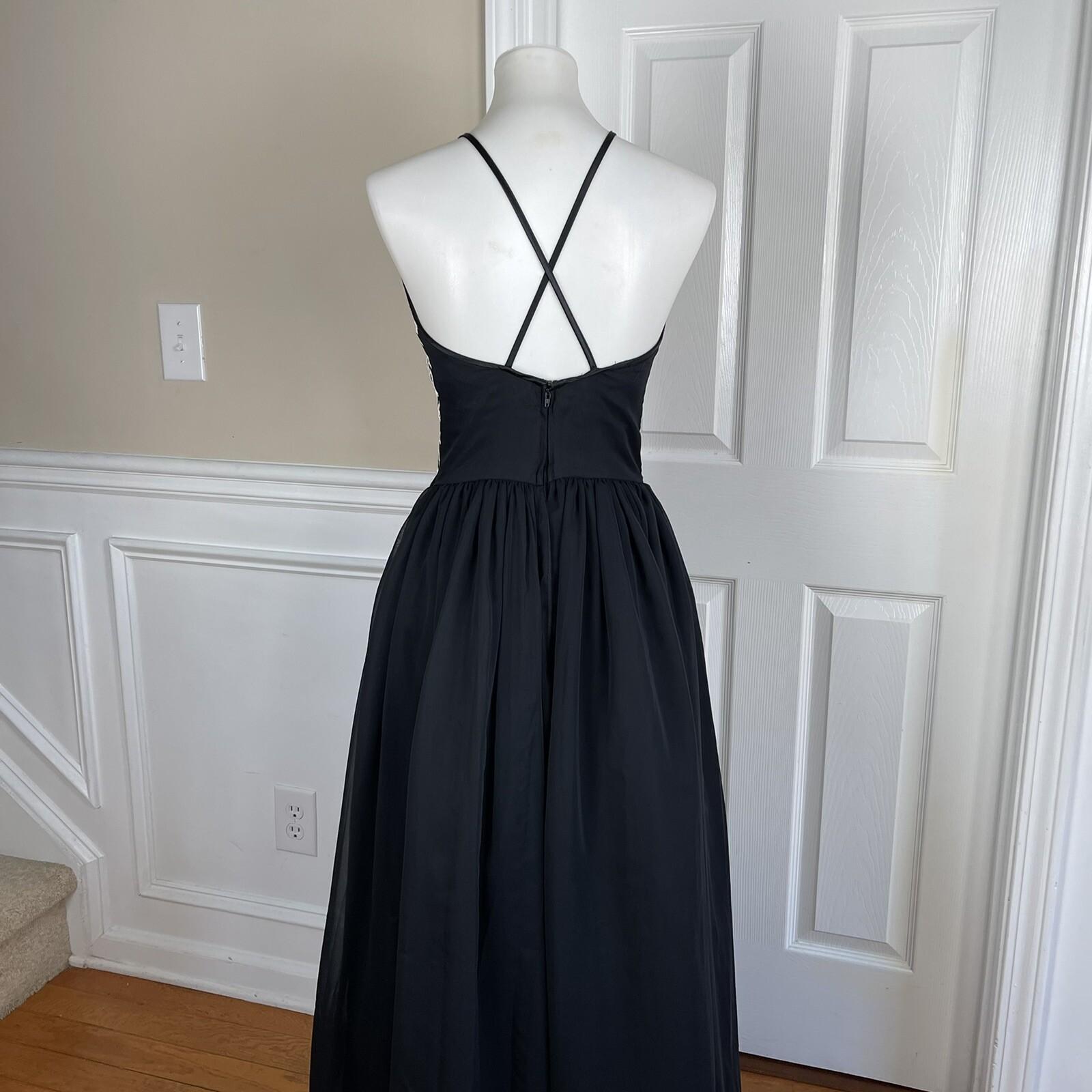 Jessica McClintock Vintage Prom Dress 8 Black White Embroidered Princess Y2K