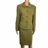 Kasper Polyester Spandex Skirt 14P Suit 16P Green 2 Piece Shawl Collar Lined
