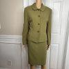 Kasper Polyester Spandex Skirt 14P Suit 16P Green 2 Piece Shawl Collar Lined
