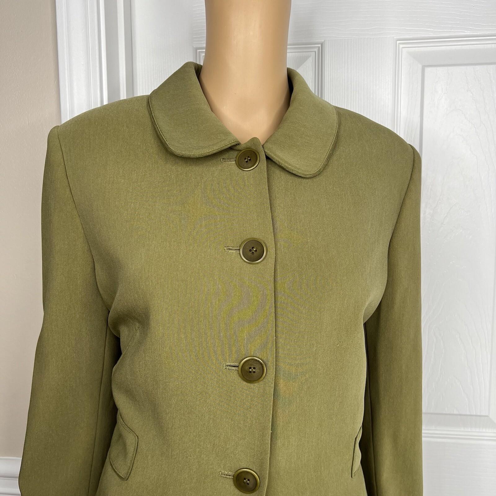 Kasper Polyester Spandex Skirt 14P Suit 16P Green 2 Piece Shawl Collar Lined