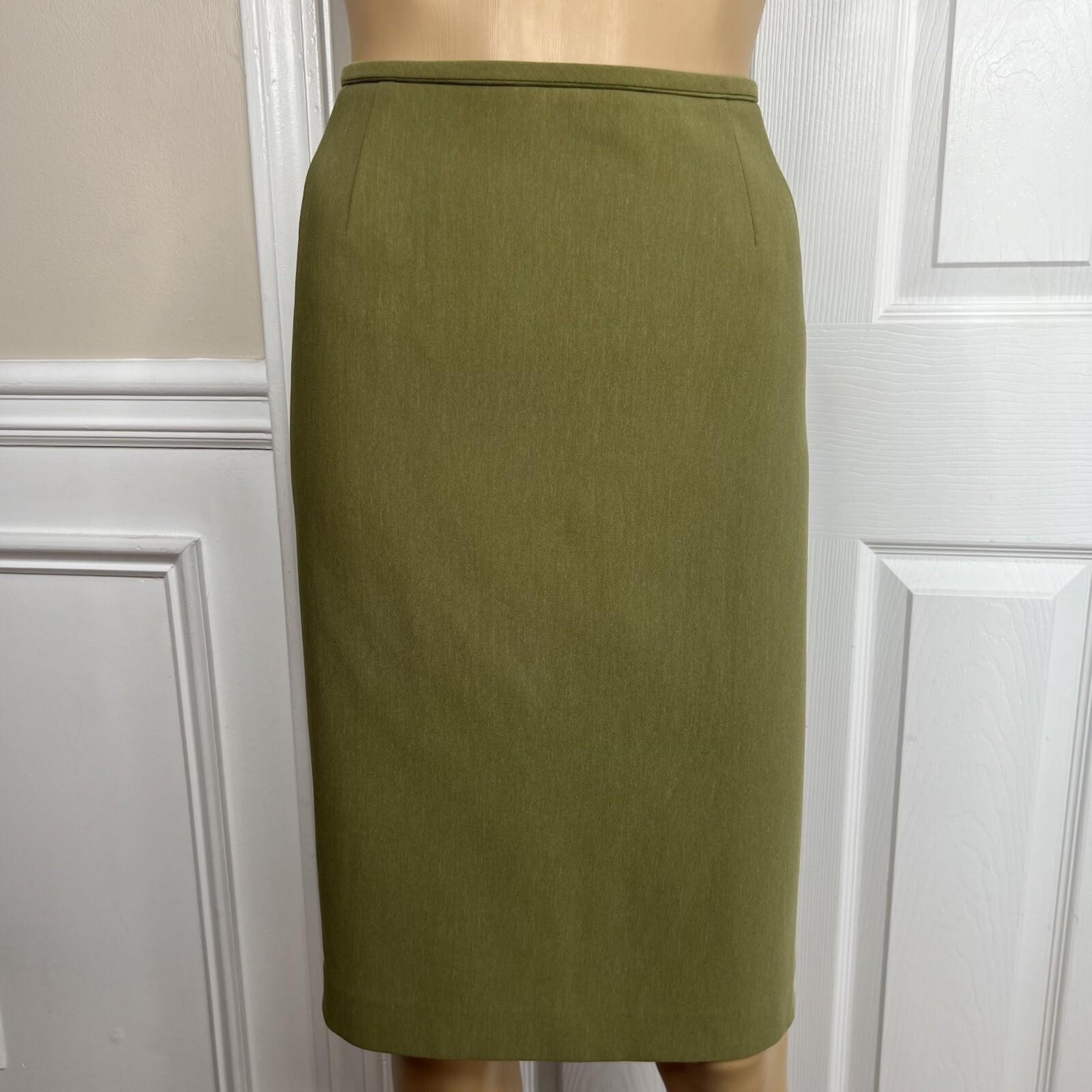 Kasper Polyester Spandex Skirt 14P Suit 16P Green 2 Piece Shawl Collar Lined