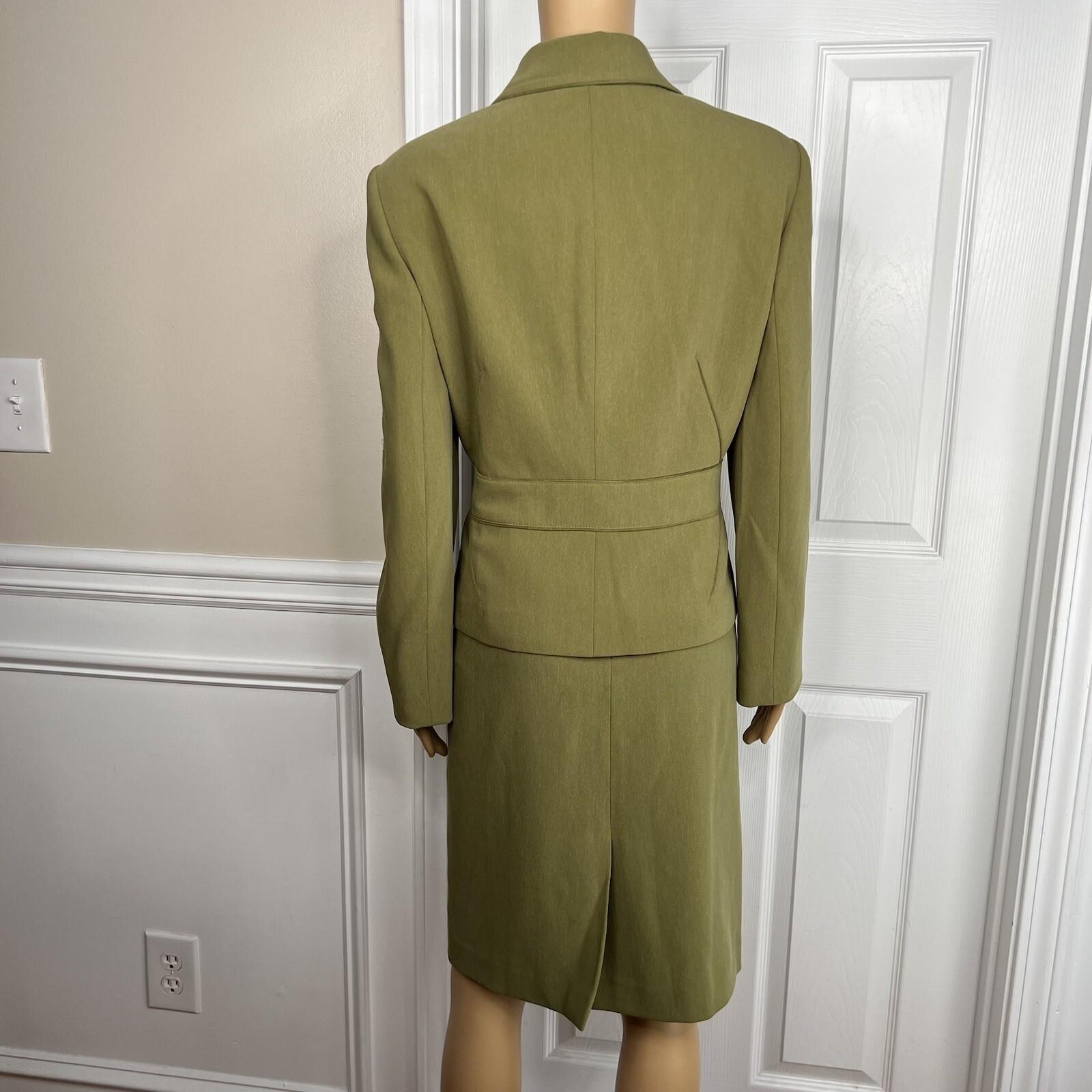 Kasper Polyester Spandex Skirt 14P Suit 16P Green 2 Piece Shawl Collar Lined