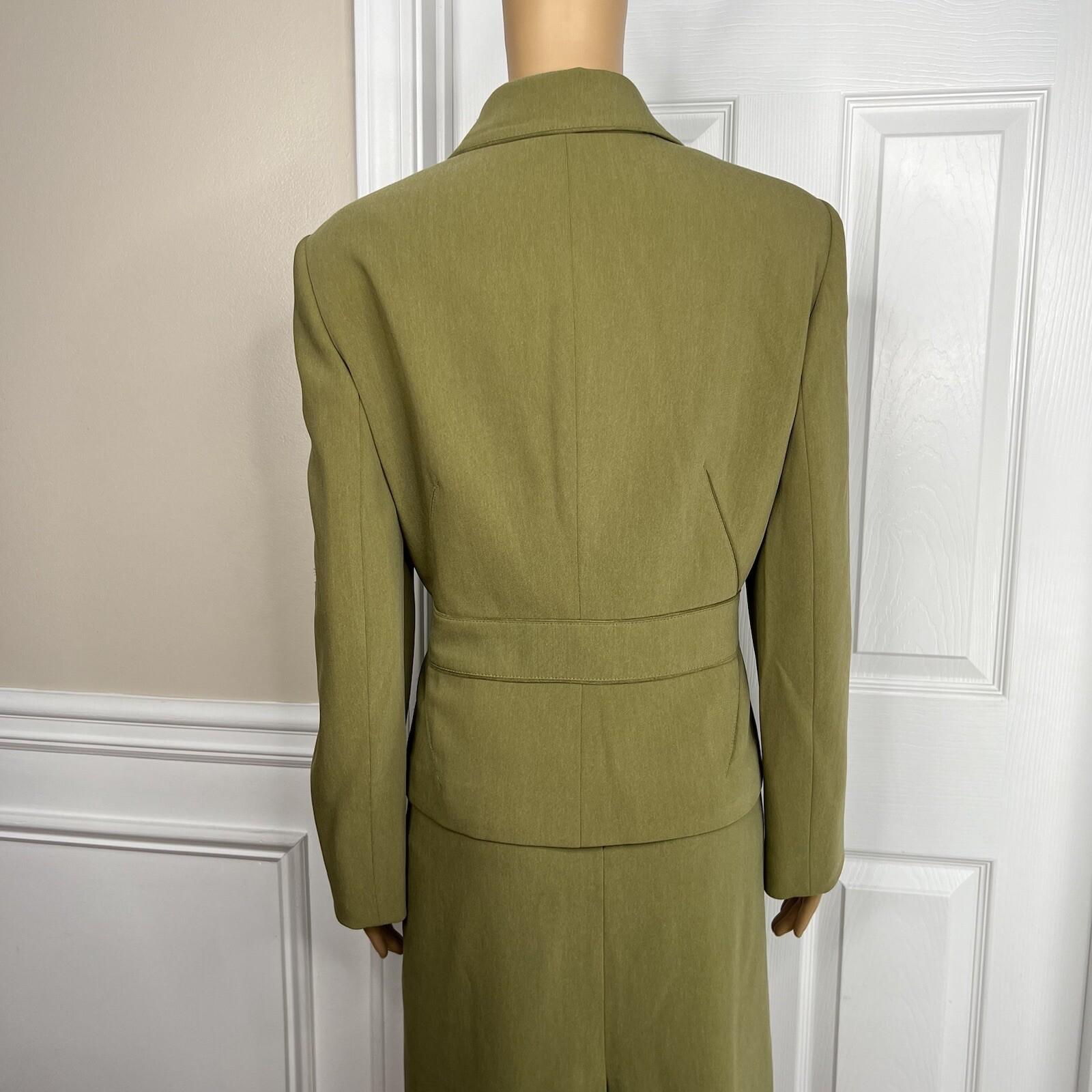 Kasper Polyester Spandex Skirt 14P Suit 16P Green 2 Piece Shawl Collar Lined
