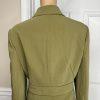 Kasper Polyester Spandex Skirt 14P Suit 16P Green 2 Piece Shawl Collar Lined