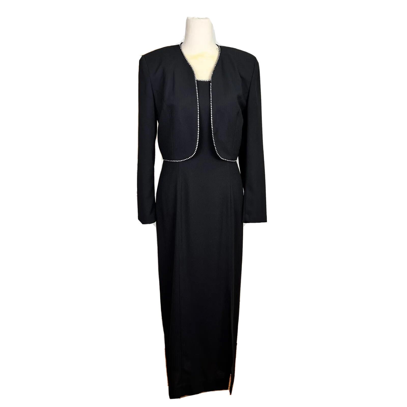 Caron Chicago Polyester Vintage Dress Suit Cropped Jacket Size 6 Beaded 2PC