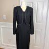 Caron Chicago Polyester Vintage Dress Suit Cropped Jacket Size 6 Beaded 2PC