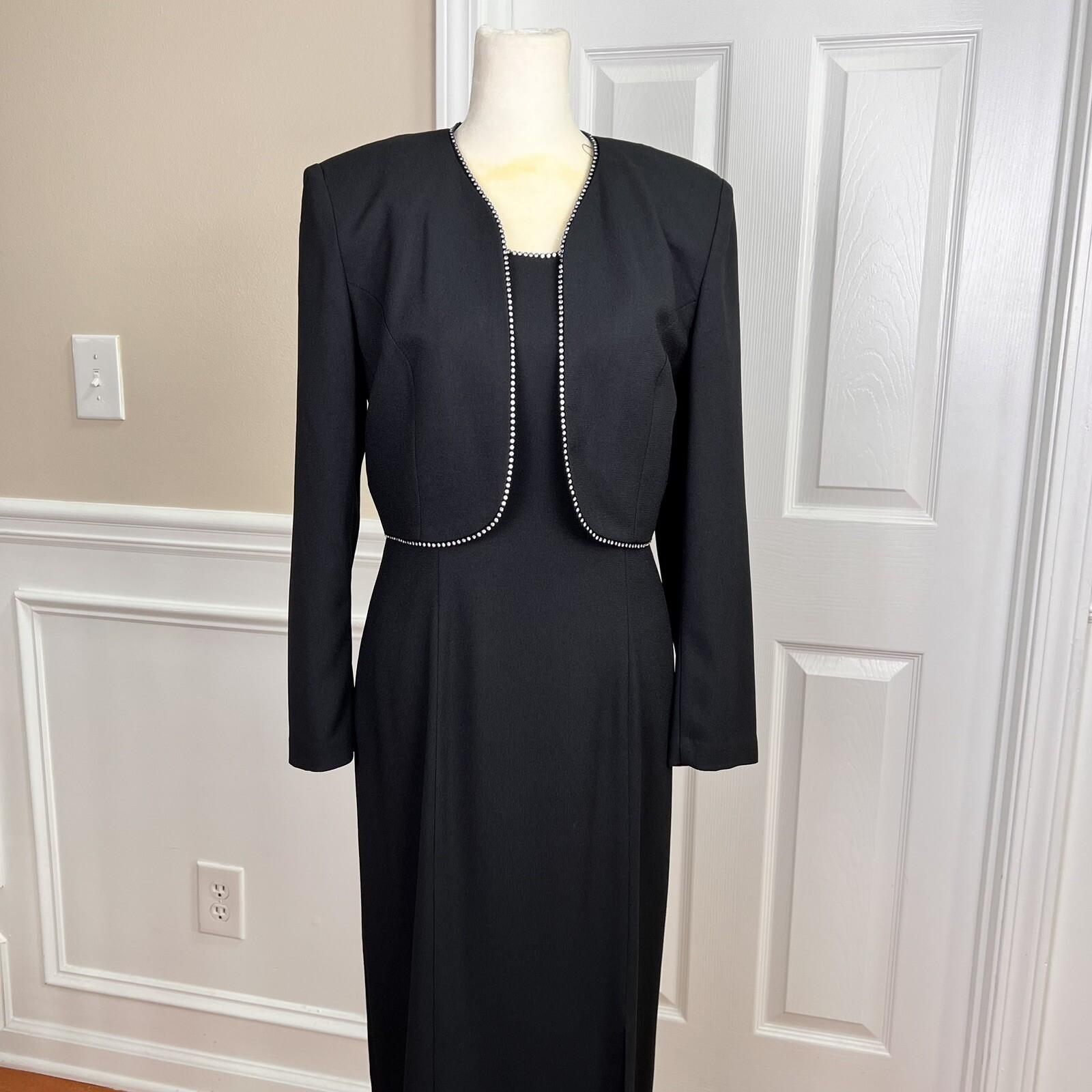 Caron Chicago Polyester Vintage Dress Suit Cropped Jacket Size 6 Beaded 2PC