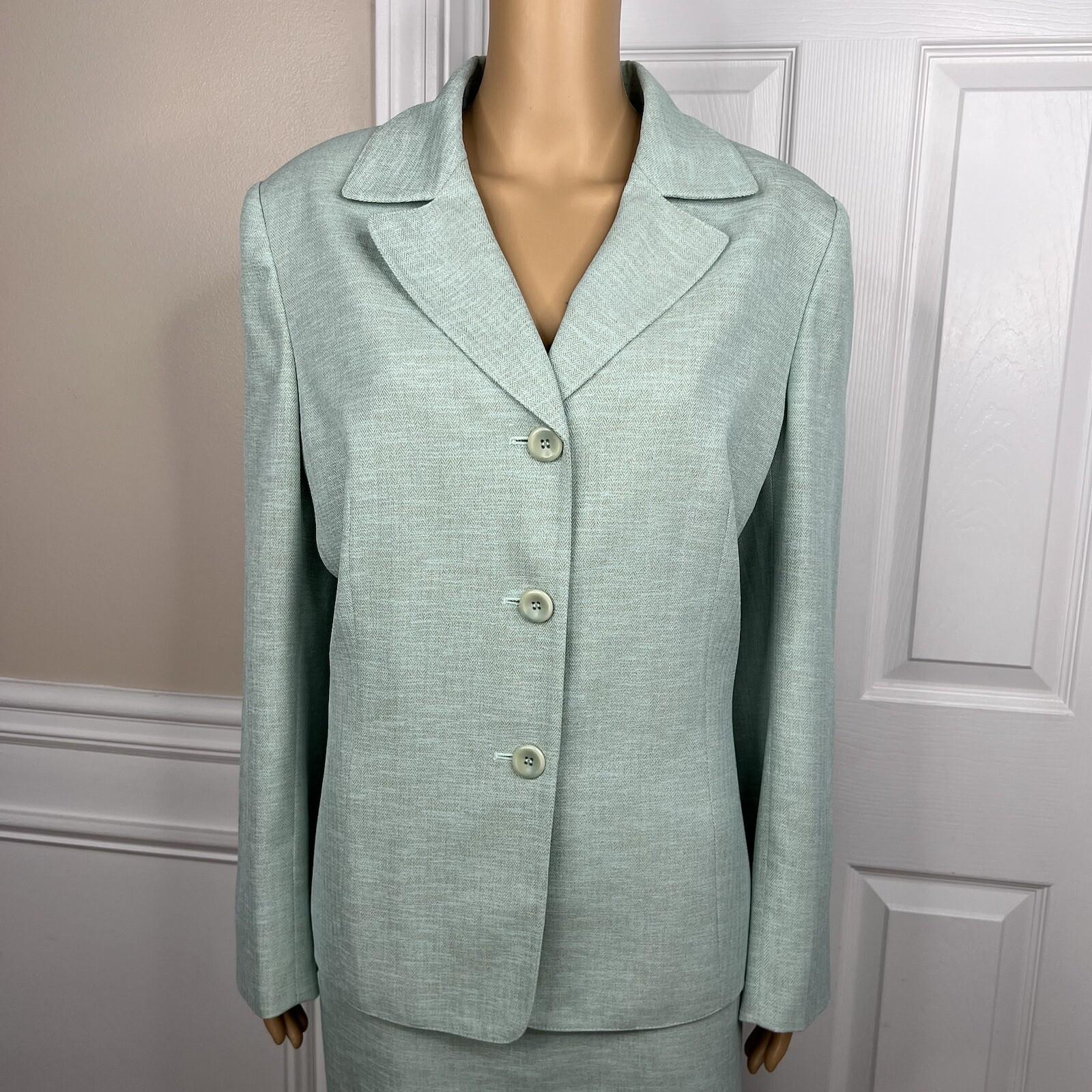 EVAN PICONE Polyester Skirt Suit Size 16 Fern Green Beige Lined Ruffle 2PC