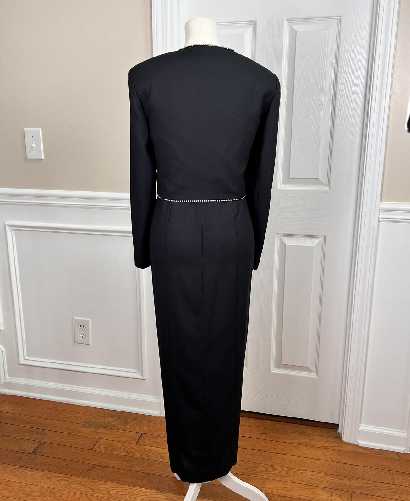 Caron Chicago Polyester Vintage Dress Suit Cropped Jacket Size 6 Beaded 2PC