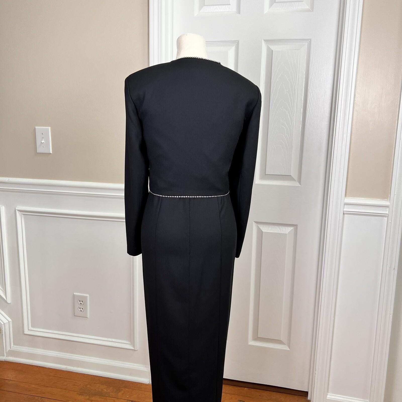 Caron Chicago Polyester Vintage Dress Suit Cropped Jacket Size 6 Beaded 2PC