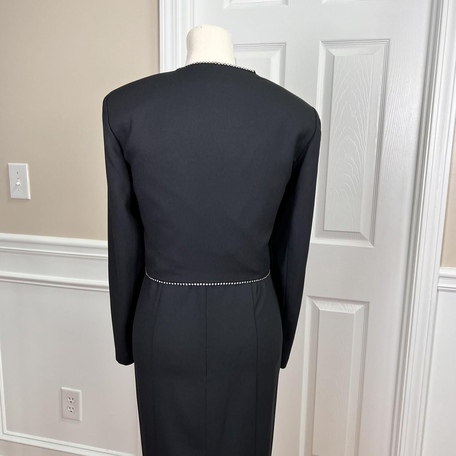 Caron Chicago Polyester Vintage Dress Suit Cropped Jacket Size 6 Beaded 2PC