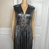 Rebecca Minkoff Briella  Dress Size 8 Silver V Neck Tiny Pleats Midi Babydoll